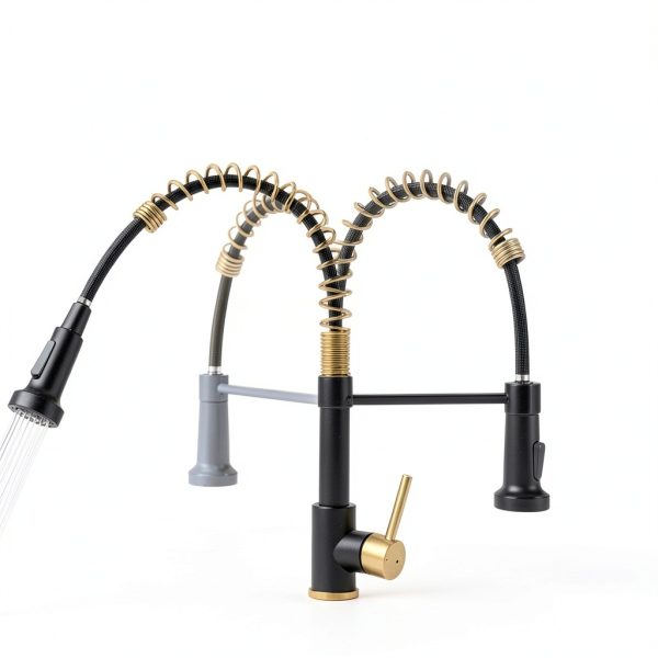 AIMADI Kitchen Faucet Black Gold Stainless Steel Pull Down-5