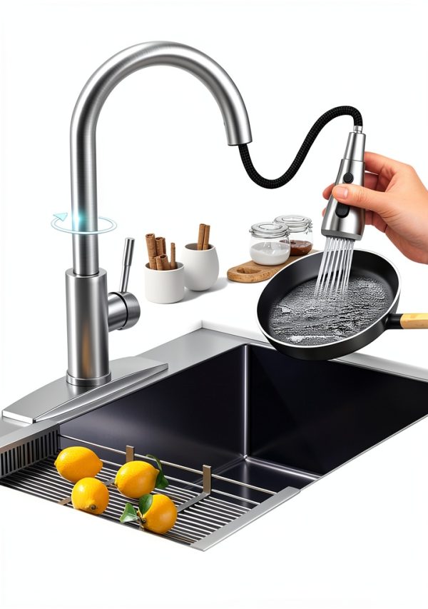 FORIOUS Kitchen Faucet with Pull Down Sprayer-2