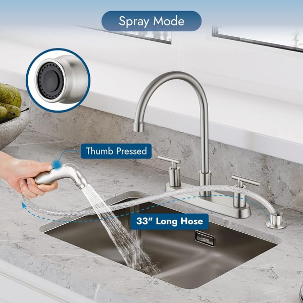 Cinwiny Kitchen Faucet Stainless Steel Side Sprayer High Arc-2