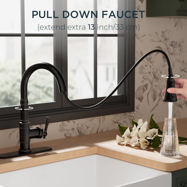 FORIOUS Vintage Kitchen Faucet Stainless Steel Pull Down-2