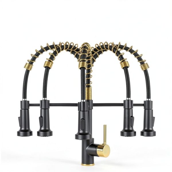AIMADI Kitchen Faucet Black Gold Stainless Steel Pull Down-6