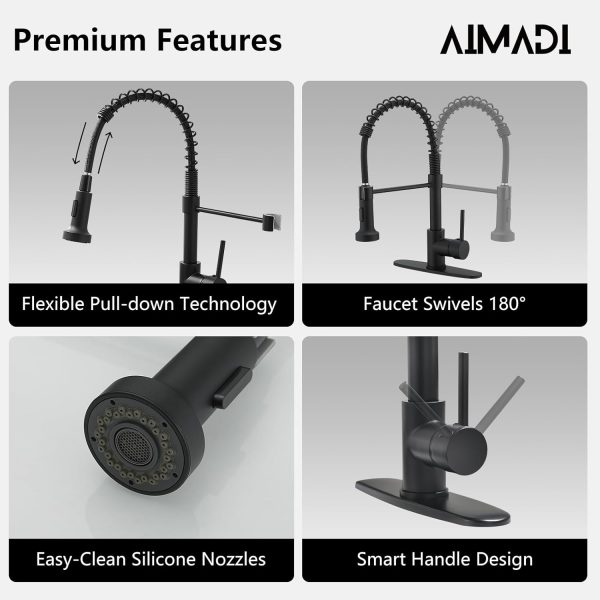 AIMADI Black Kitchen Faucet Modern Stainless Steel Pull Down-3