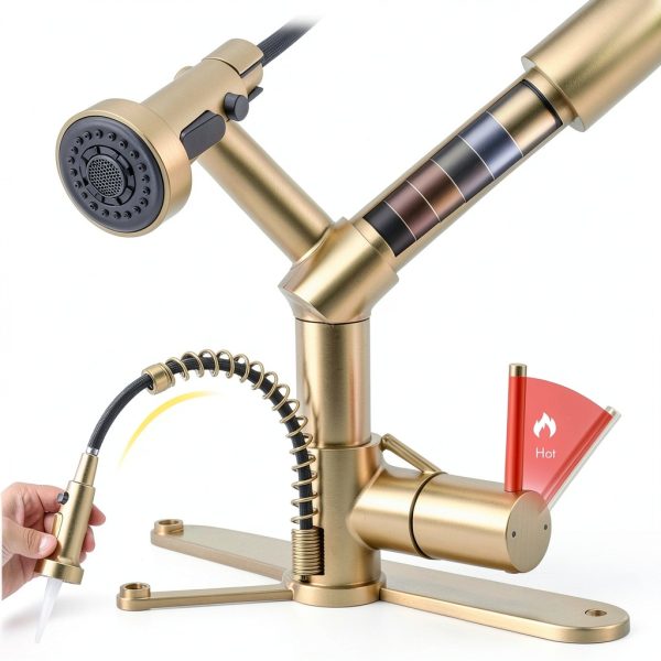AIMADI Brushed Gold Kitchen Faucet Modern Brass Single-4