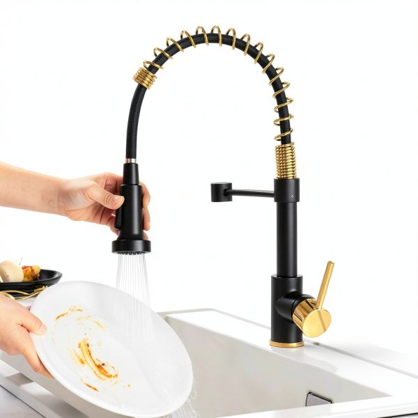 AIMADI Kitchen Faucet Black Gold Stainless Steel Pull Down-8