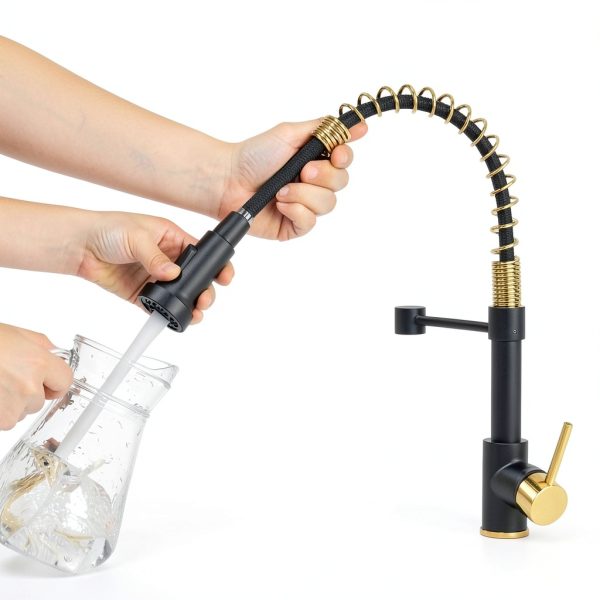 AIMADI Kitchen Faucet Black Gold Stainless Steel Pull Down-7