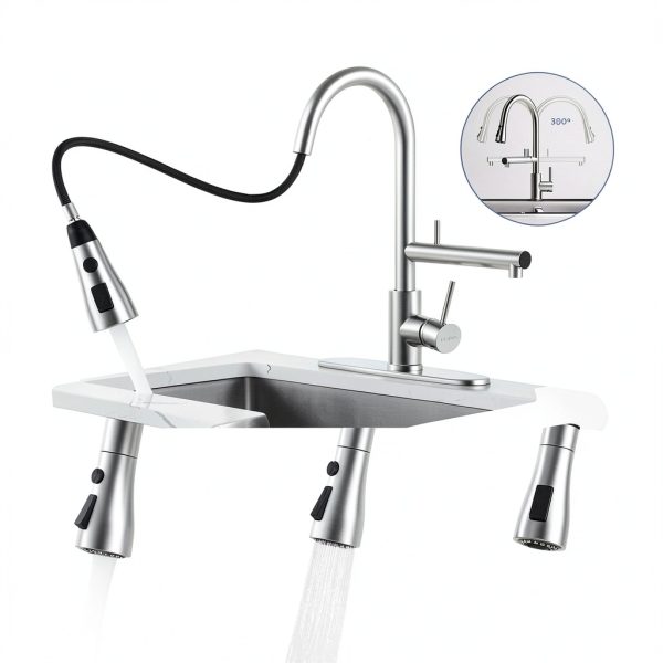 FEELSO Kitchen Faucet with Filter Pull Down Sprayer Brushed-3