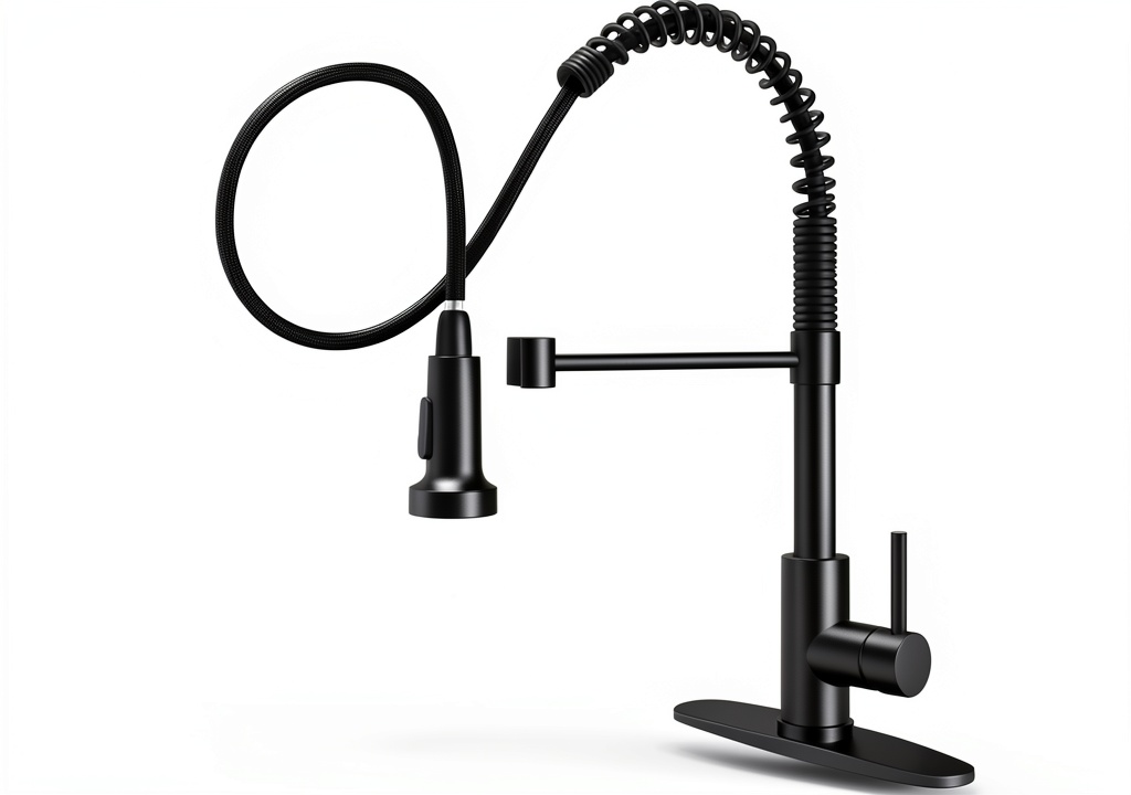 OWOFAN black pull-out kitchen faucet installed in a modern sink