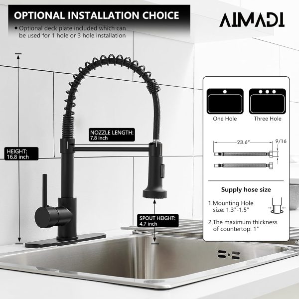 AIMADI Black Kitchen Faucet Modern Stainless Steel Pull Down-5