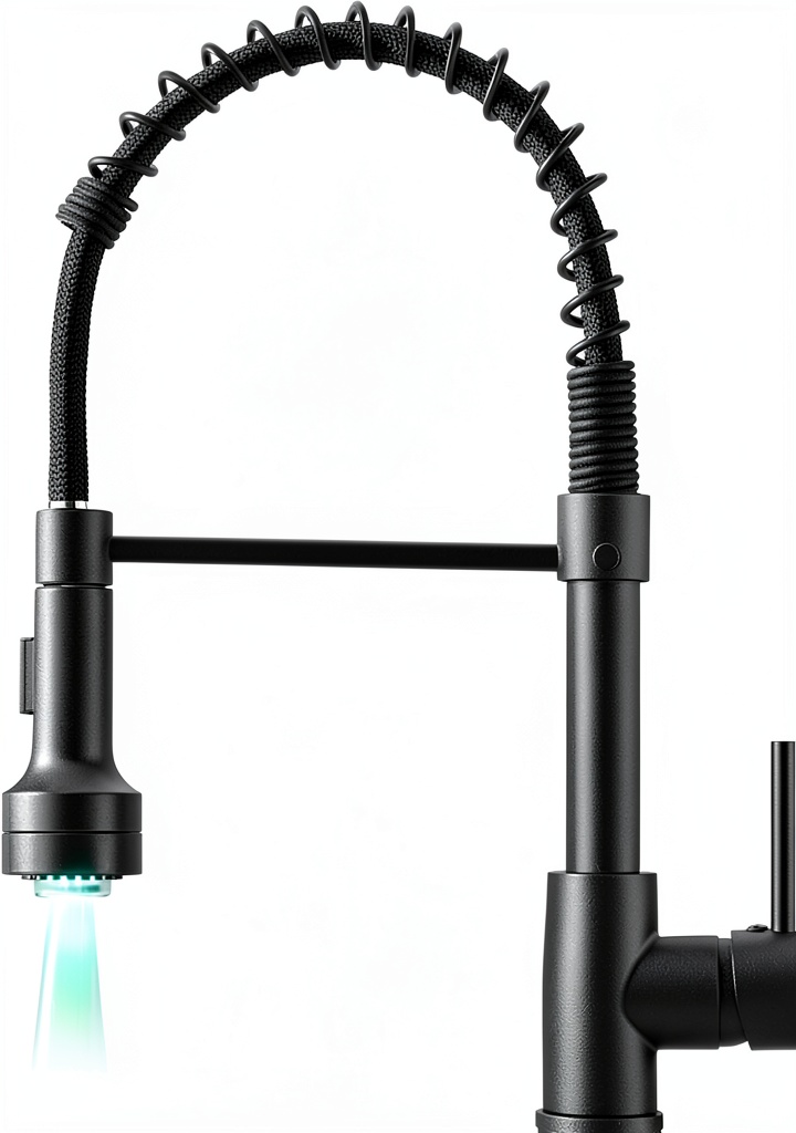 AIMADI matte black LED kitchen faucet installed in a modern sink