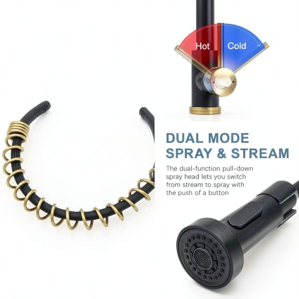 AIMADI Kitchen Faucet Black Gold Stainless Steel Pull Down-2