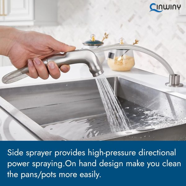 Cinwiny Kitchen Faucet Stainless Steel Side Sprayer High Arc-3