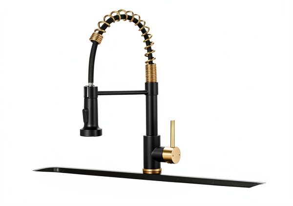 AIMADI Kitchen Faucet Black Gold Stainless Steel Pull Down-4