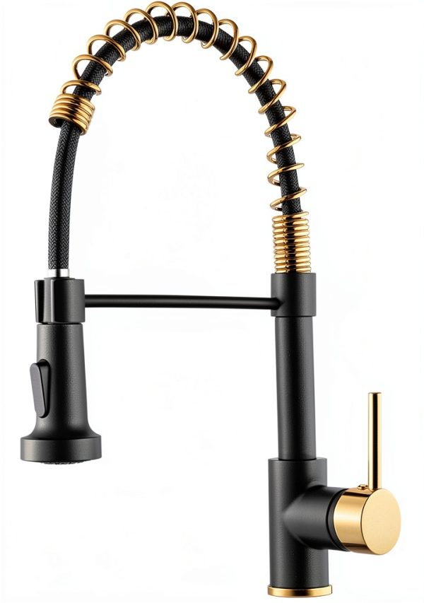 AIMADI Kitchen Faucet Black Gold Stainless Steel Pull Down-0
