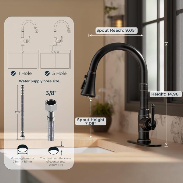FORIOUS Vintage Kitchen Faucet Stainless Steel Pull Down-4