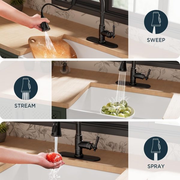 FORIOUS Vintage Kitchen Faucet Stainless Steel Pull Down-3