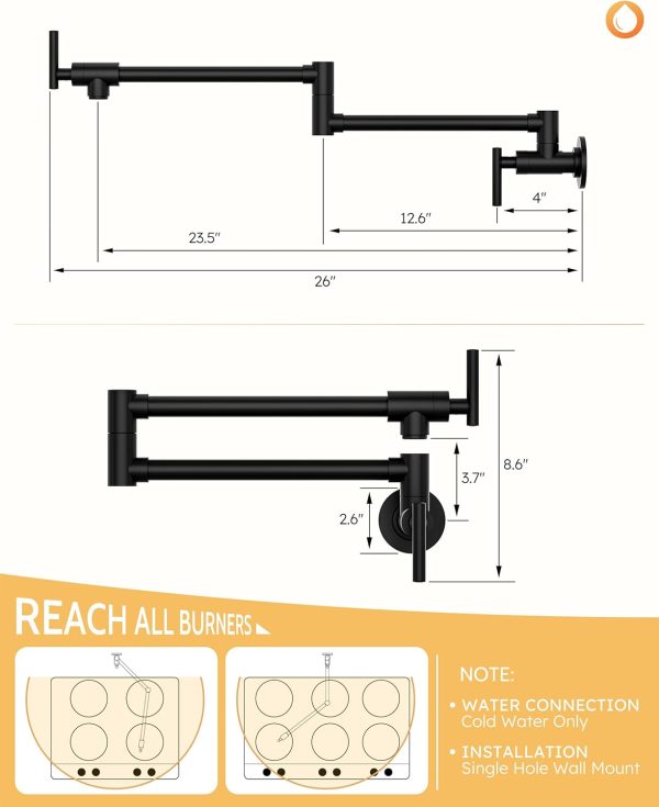 WOWOW Pot Filler Faucet Solid Brass 360 Swivel Kitchen-6
