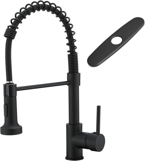 AIMADI Black Kitchen Faucet Modern Stainless Steel Pull Down-0