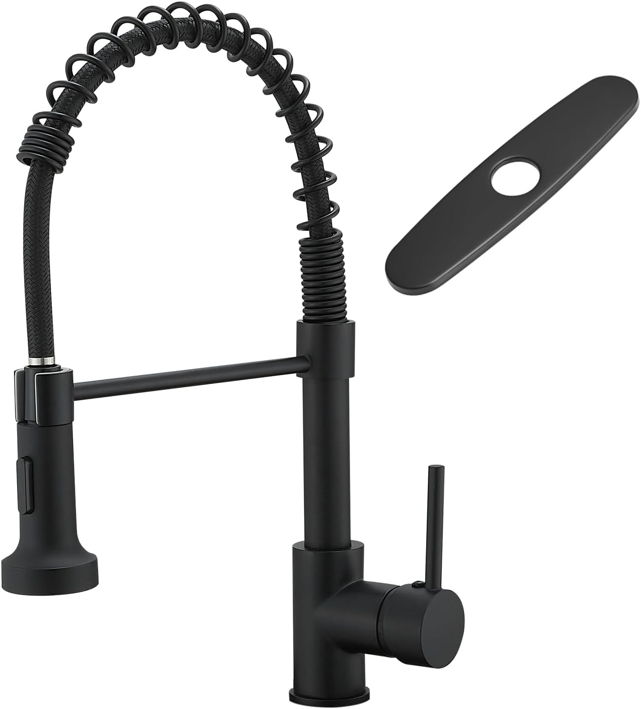 AIMADI black kitchen faucet installed in a modern sink