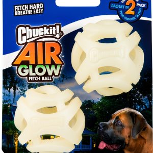 Chuckit! Air Glow Fetch Ball Dog Toy 2 Pack Medium Green Glow-0