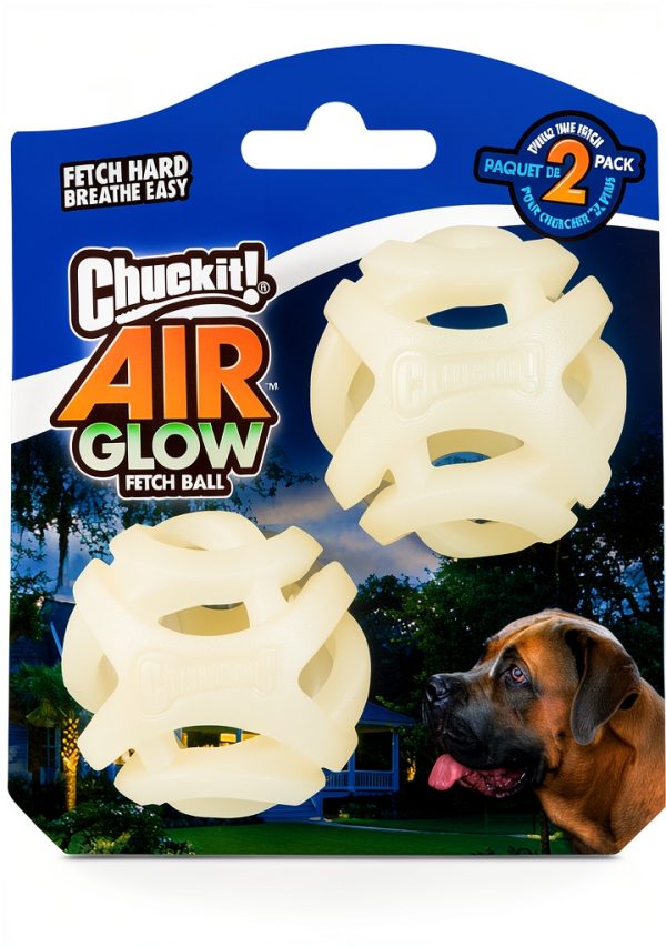 Chuckit! Air Glow Fetch Ball Dog Toy 2 Pack Medium Green Glow-0