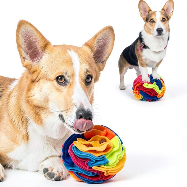 Snuffle Ball Ablechien Dog Toy Soft Fleece Treat Hider Rainbow Design-3