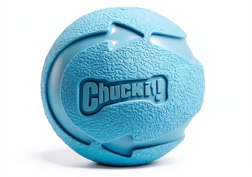 Real-life dog playing fetch with Chuckit! Rebounce dog ball in a sunny park