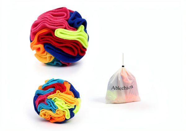 Snuffle Ball Ablechien Dog Toy Soft Fleece Treat Hider Rainbow Design-2